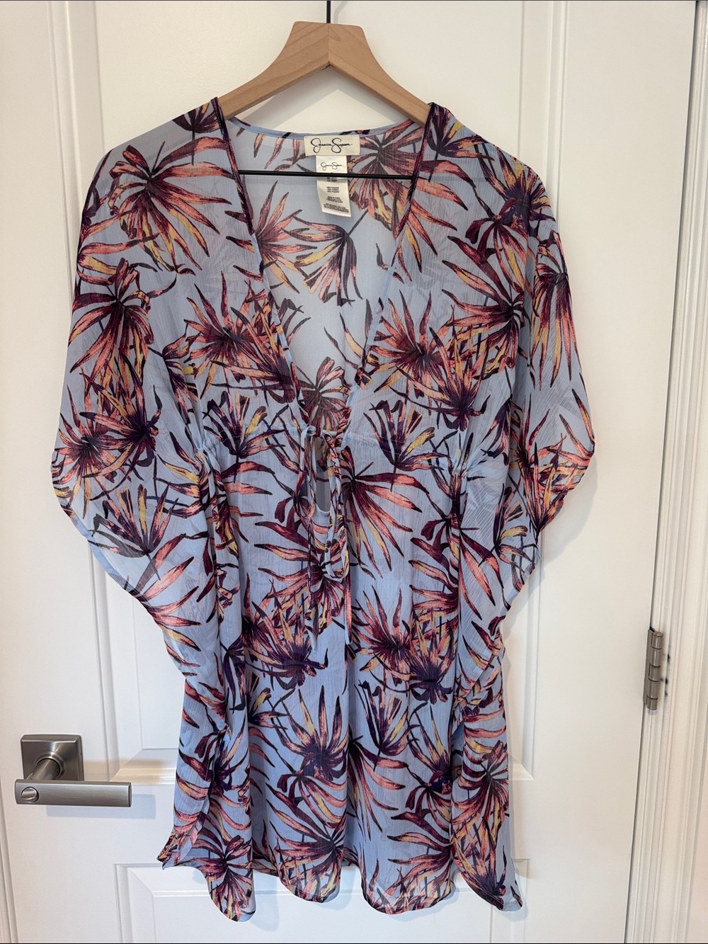 Jessica Simpson Light Blue Floral Tie-Front Tunic